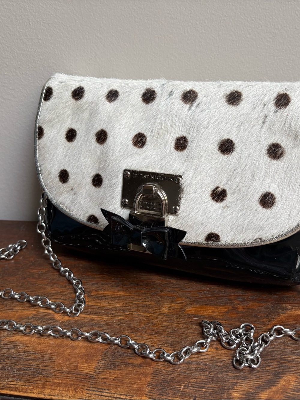 My flat in London, patent leather and cowhide polkadot Crossbody or clutch